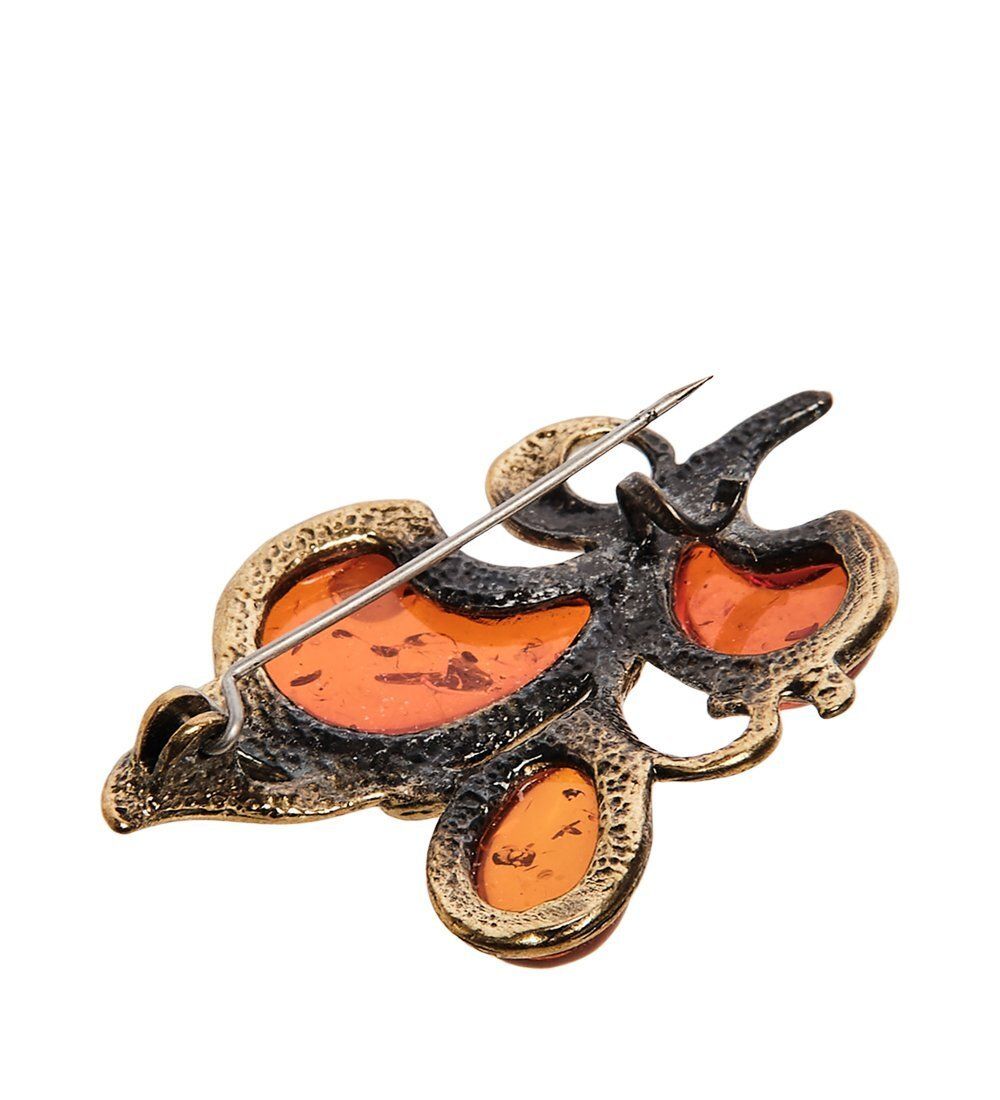 AM-2563 Брошь «Винтажный букет» (латунь, янтарь)