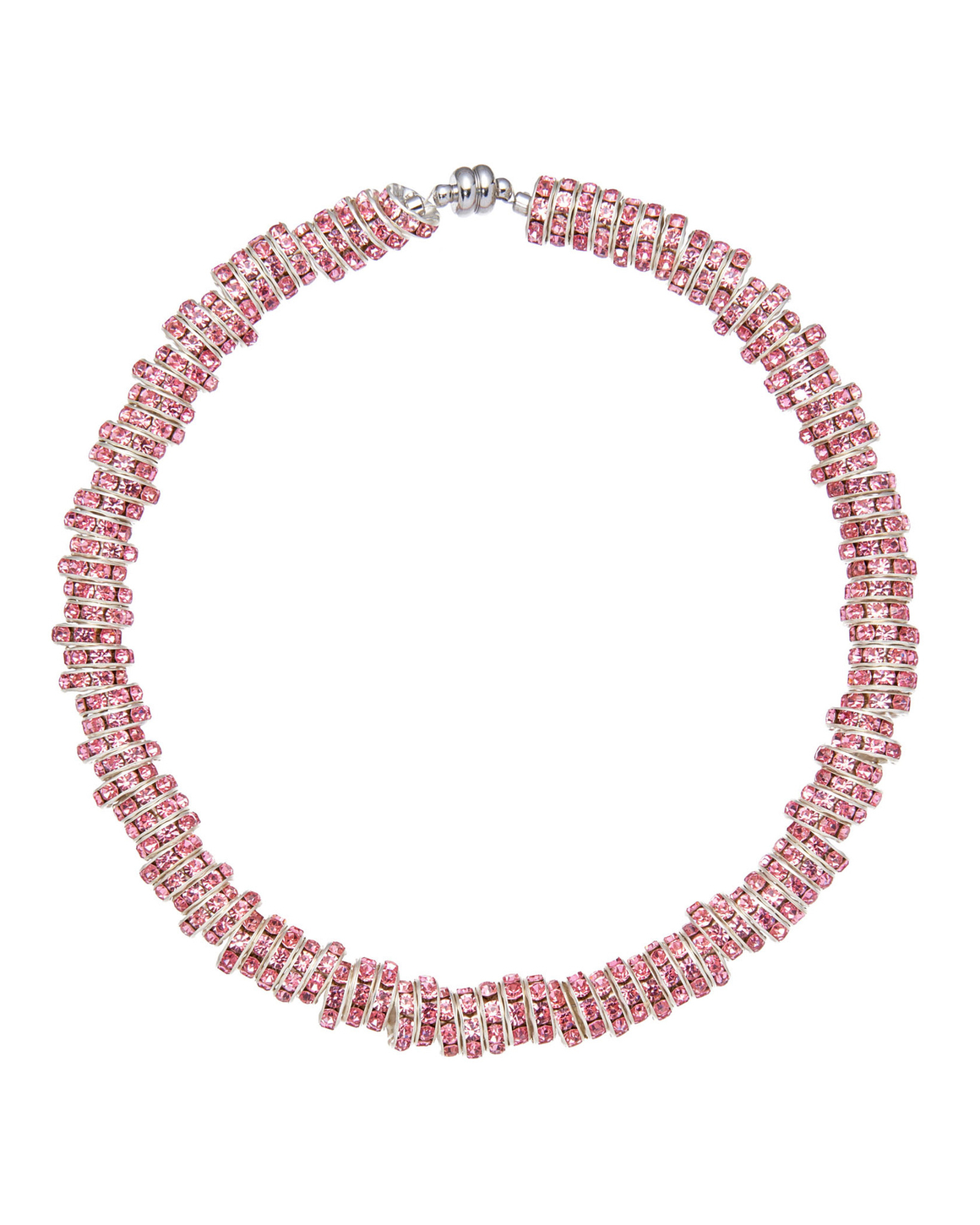 Колье крупные металлические элементы с розовыми циркониями