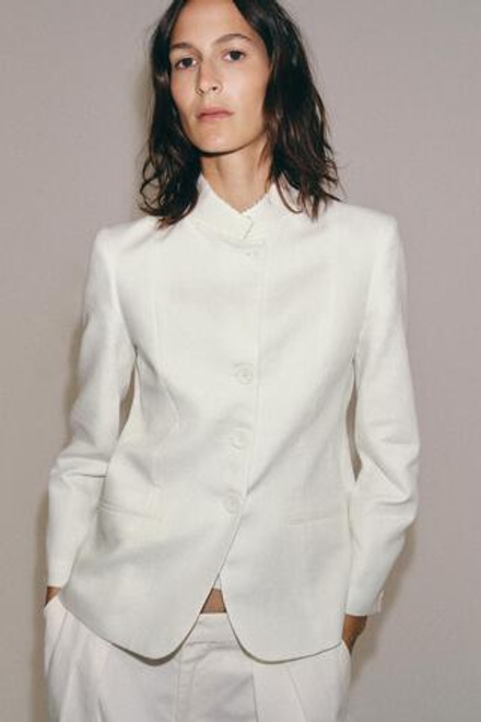 ZARA БЛЕЙЗЕР ИЗ 100% ЛЬНА — ZW COLLECTION, БЕЛЫЙ