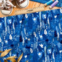 Ткань премиум атлас синий лес