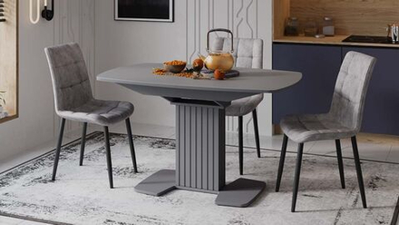 Стол кухонный обеденный раздвижной Графит матовый/Стекло матовое серое 130(162)х80х75 см