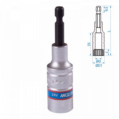 KING TONY (76B814M) Головка для шуруповерта двенадцатигранная 1/4", 14 мм, L = 80 мм