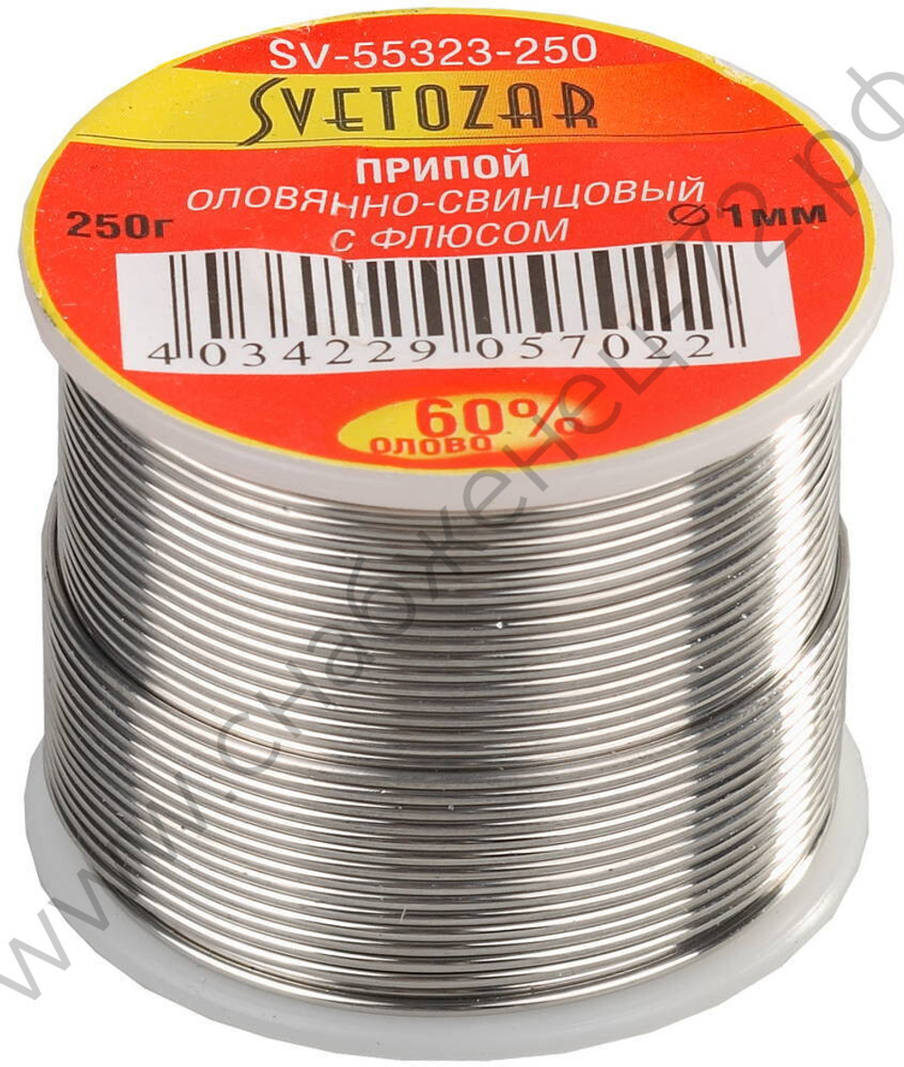 СВЕТОЗАР ПОС 61,1мм 250г трубка с флюсом, катушка, Припой (SV-55323-250)