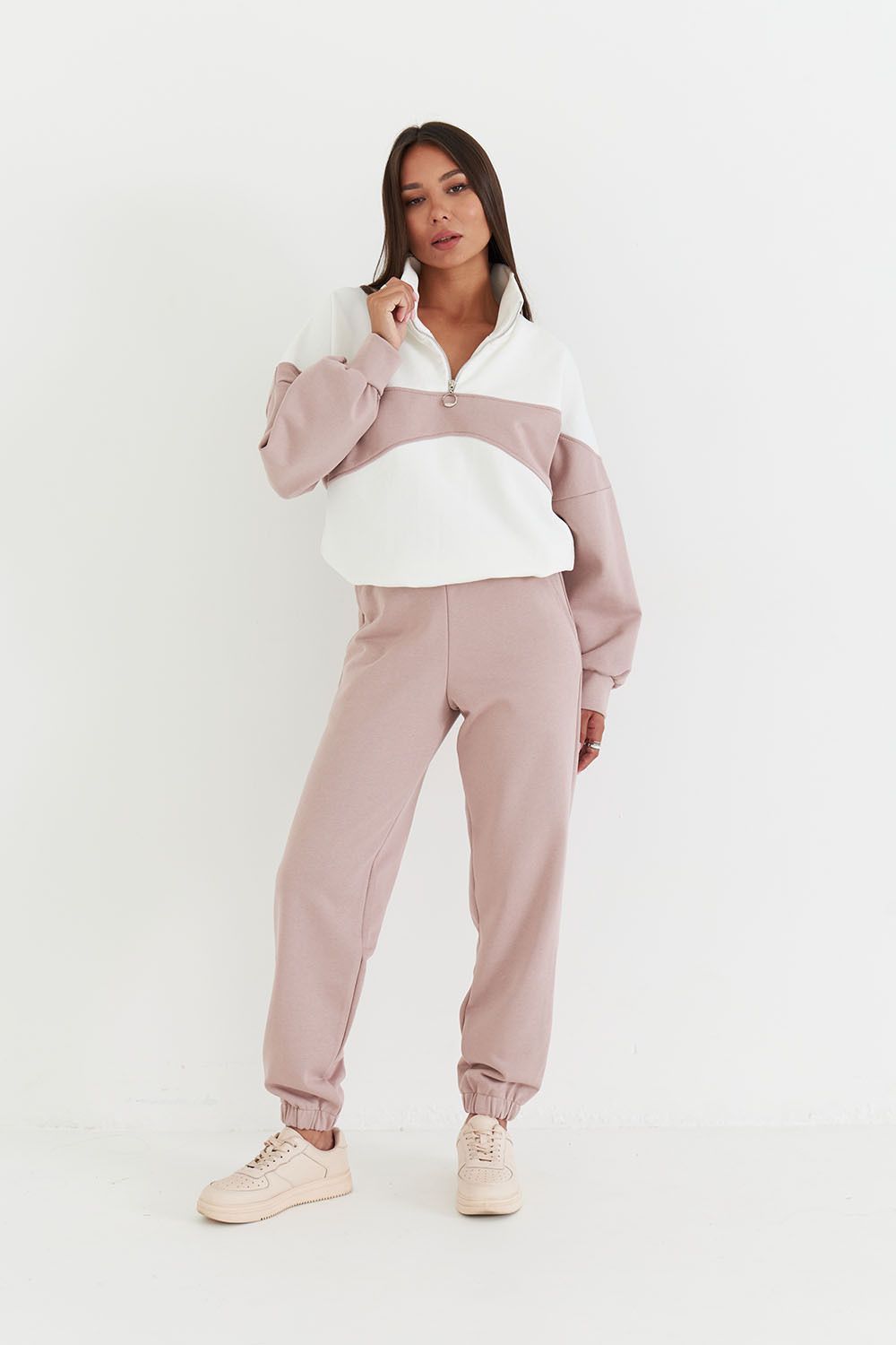 Олимпийка колор-блок бюстье цвета какао/крем