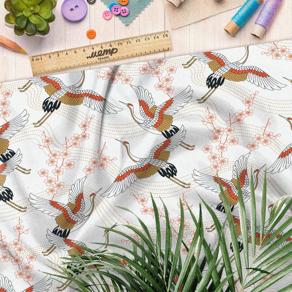 Ткань сатин летящие журавли