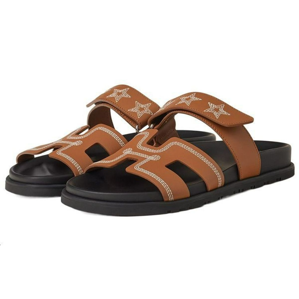 Hermes Chypre leather open-toed flip-flops women's brown, H232142Z A3