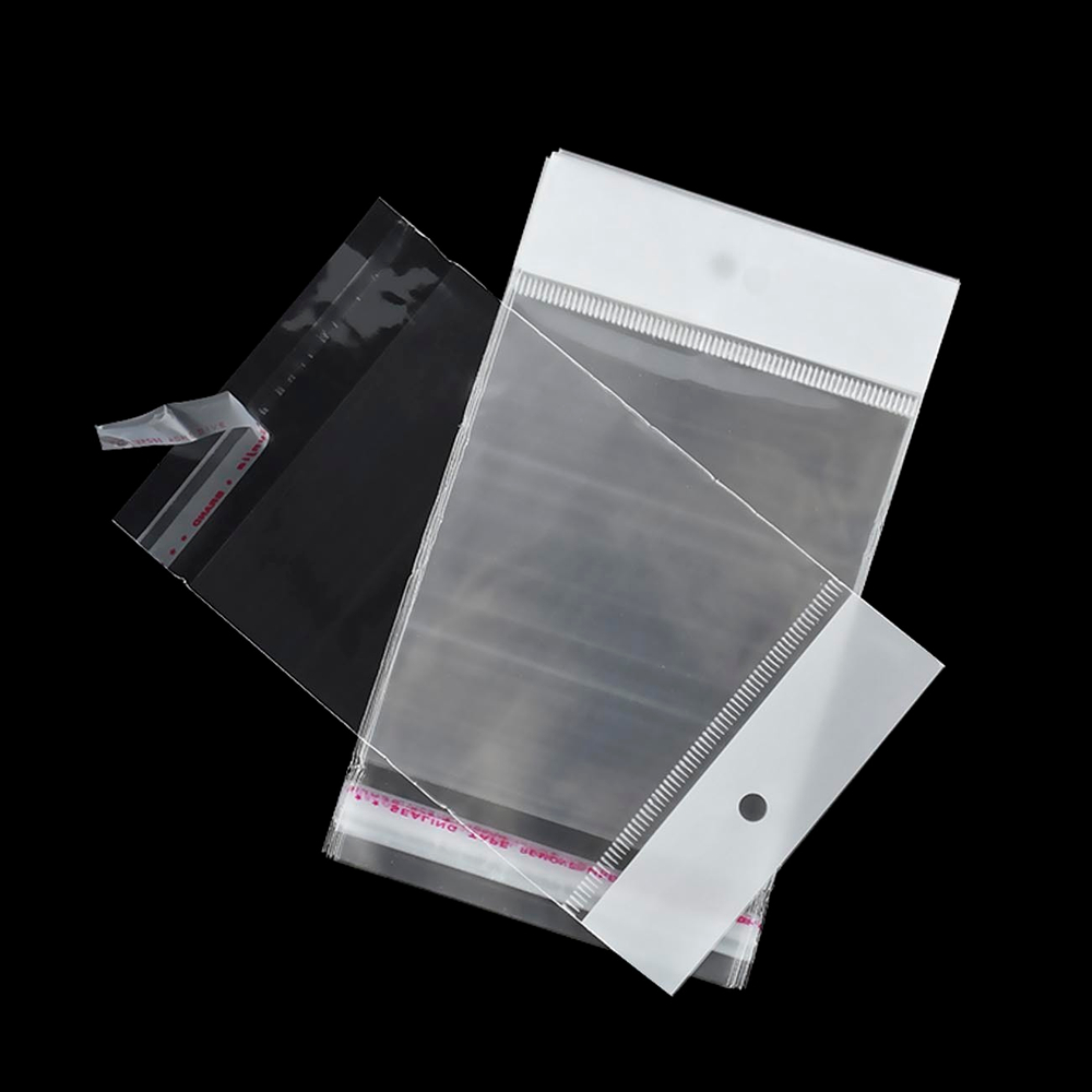 Пакеты 4х4+4 см. упаковочные прозрачные с подвесом и скотчем