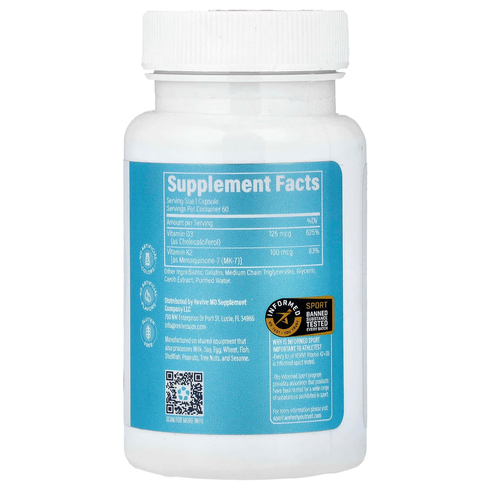 Revive, витамины K2 и D3, 60 капсул