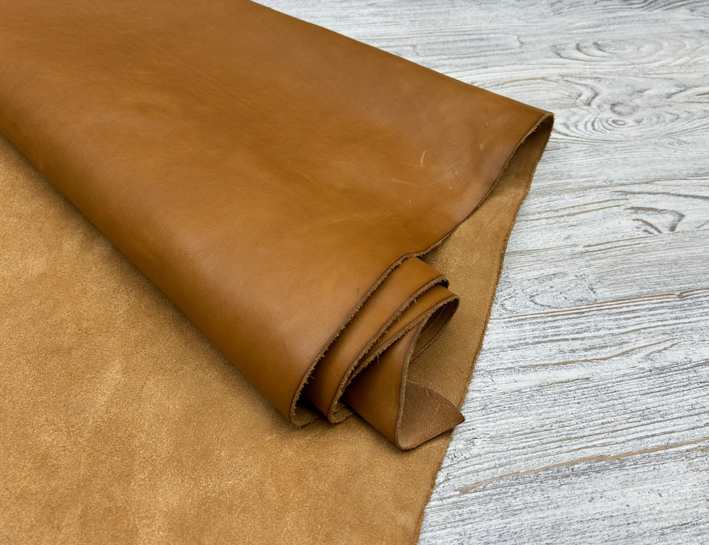 Рулон натуральной кожи из Италии Кузна цв. Коньячный / Cusna Light Cognac, толщ. 1,3-1,5 мм