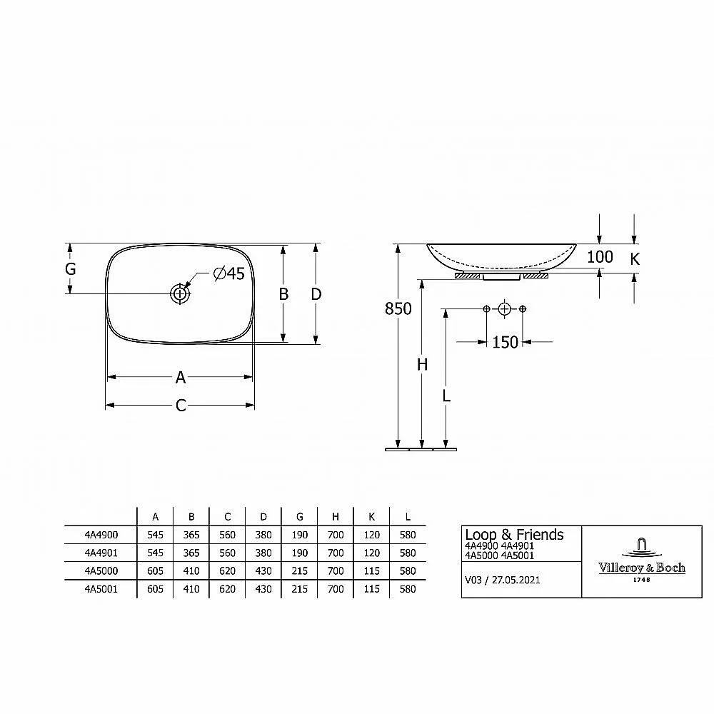 Раковина Villeroy&Boch Loop & Friends 4A500001 альпийский белый