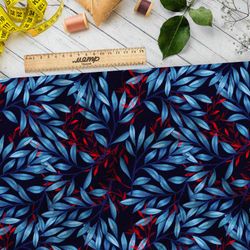 Ткань ниагара контрастные листья в темноте на чёрном фоне