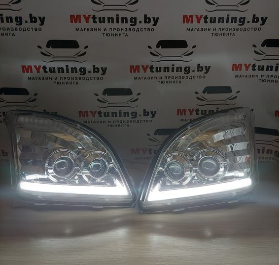 Передние фары Tube Light для Toyota Land Cruisre Prado 120 (03-09) динамические хромированные