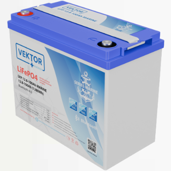 Аккумулятор VEKTOR BATTERY LFP 12,8-100 MARINE Series Smart BMS 100A (Bluetooth 4.0)