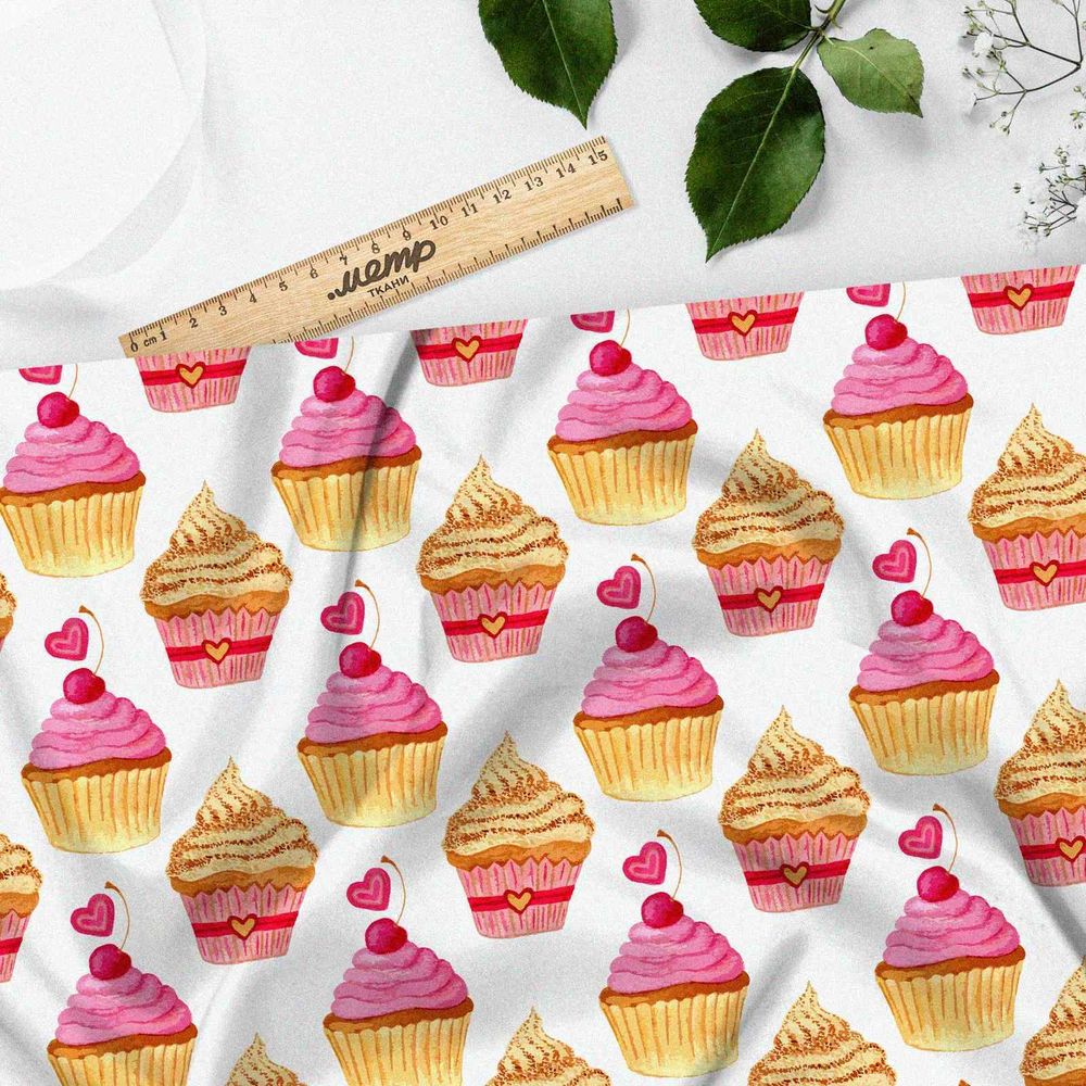 Ткань атлас пирожное с вишенкой