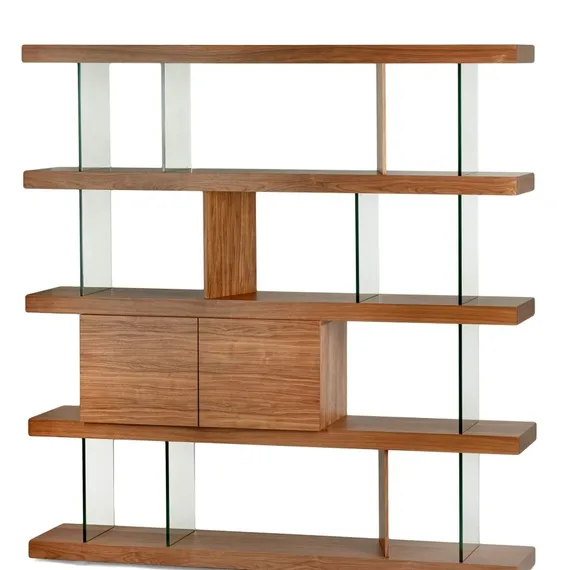Стеллаж с ящиками Somerset 189х180 см, шпон ореха, стекло