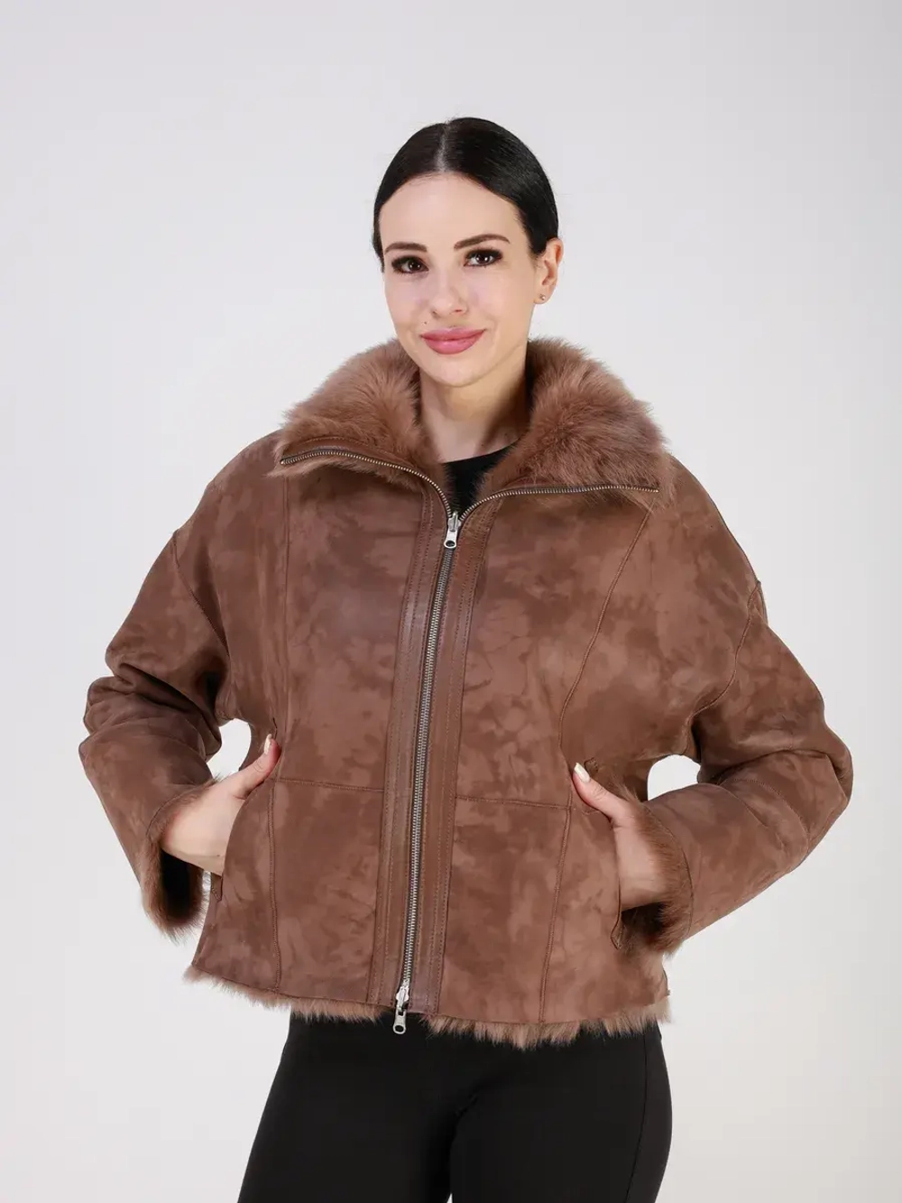 Двусторонняя дубленка зимняя шуба натуральная короткая