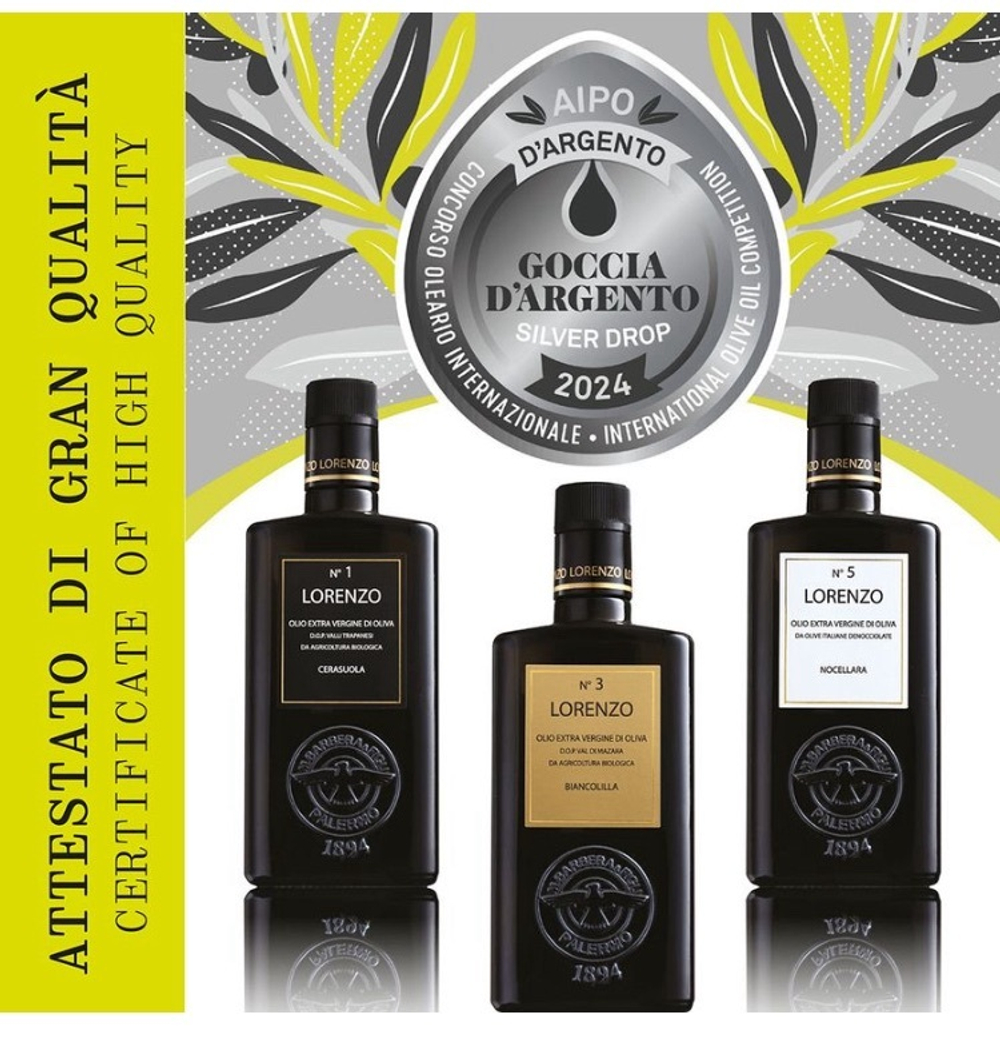 Оливковое масло BARBERA Lorenzo №1 ORGANIC (Bio), D.O.P. "Valli Trapanesi" Extra Virgin. 500 мл, Италия, Сицилия