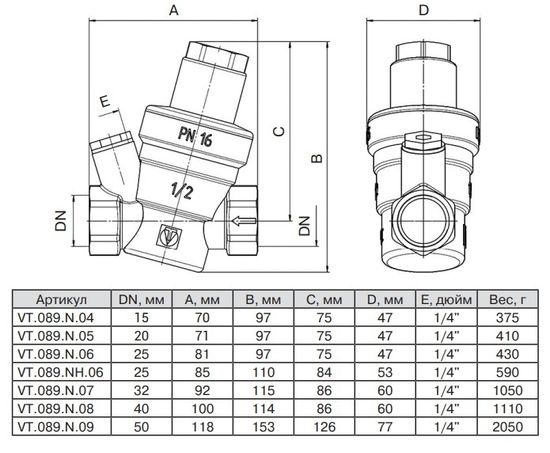 Редуктор давления Valtec 3/4", 1–5 бара, до +80°C, регулируемый мембранный (VT.089.N.05)