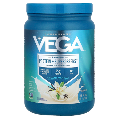 Vega, Premium, Protein + Supergreens™, сливочная ваниль, 510 г (1 фунт 2 унции)