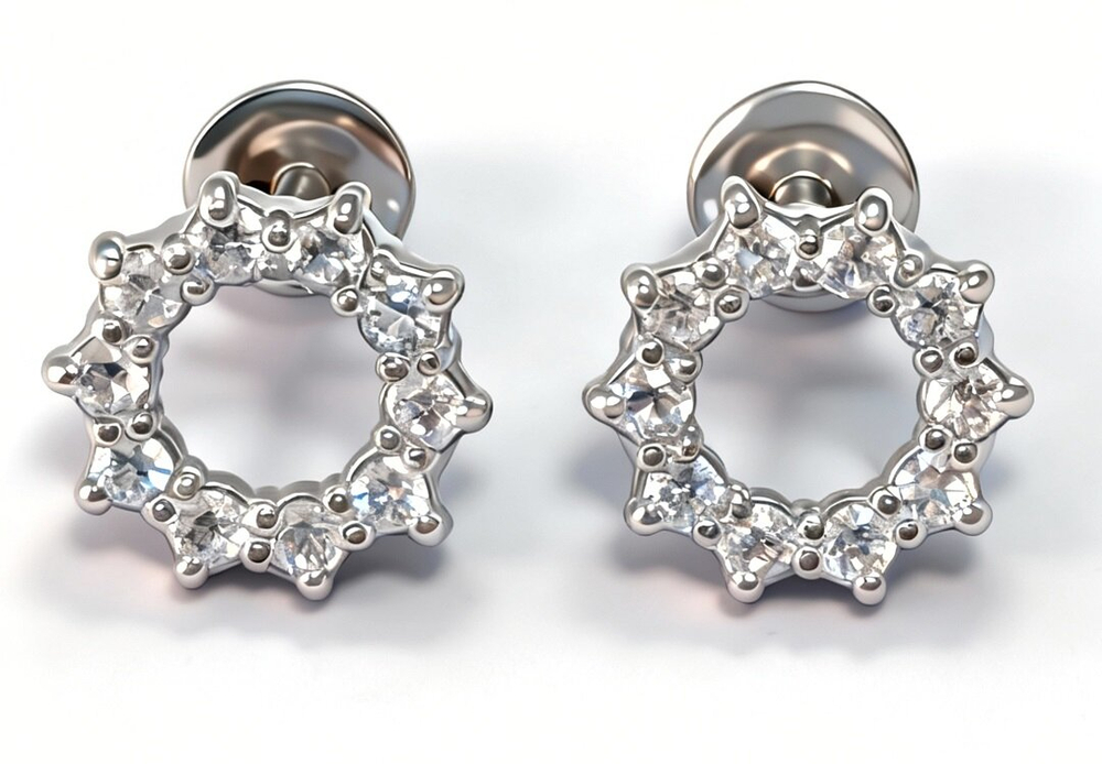 Серьги-пусеты из серебра  925 пробы с фианитами
