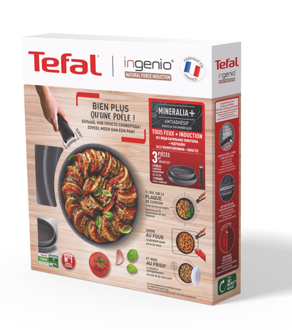 Набор посуды со съемной ручкой Tefal Ingenio Natural Force 3 предмета 22/26 см L3969202