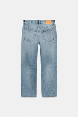 ZARA ДЖИНСЫ ZW COLLECTION ПРЯМОГО КРОЯ СО СРЕДНЕЙ ПОСАДКОЙ И РВАНЫМИ ДЕТАЛЯМИ, СИНИЙ