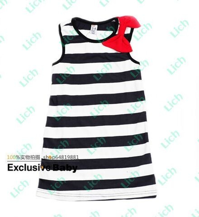 Сарафан детский трикотажный в полоску с бантом на плече