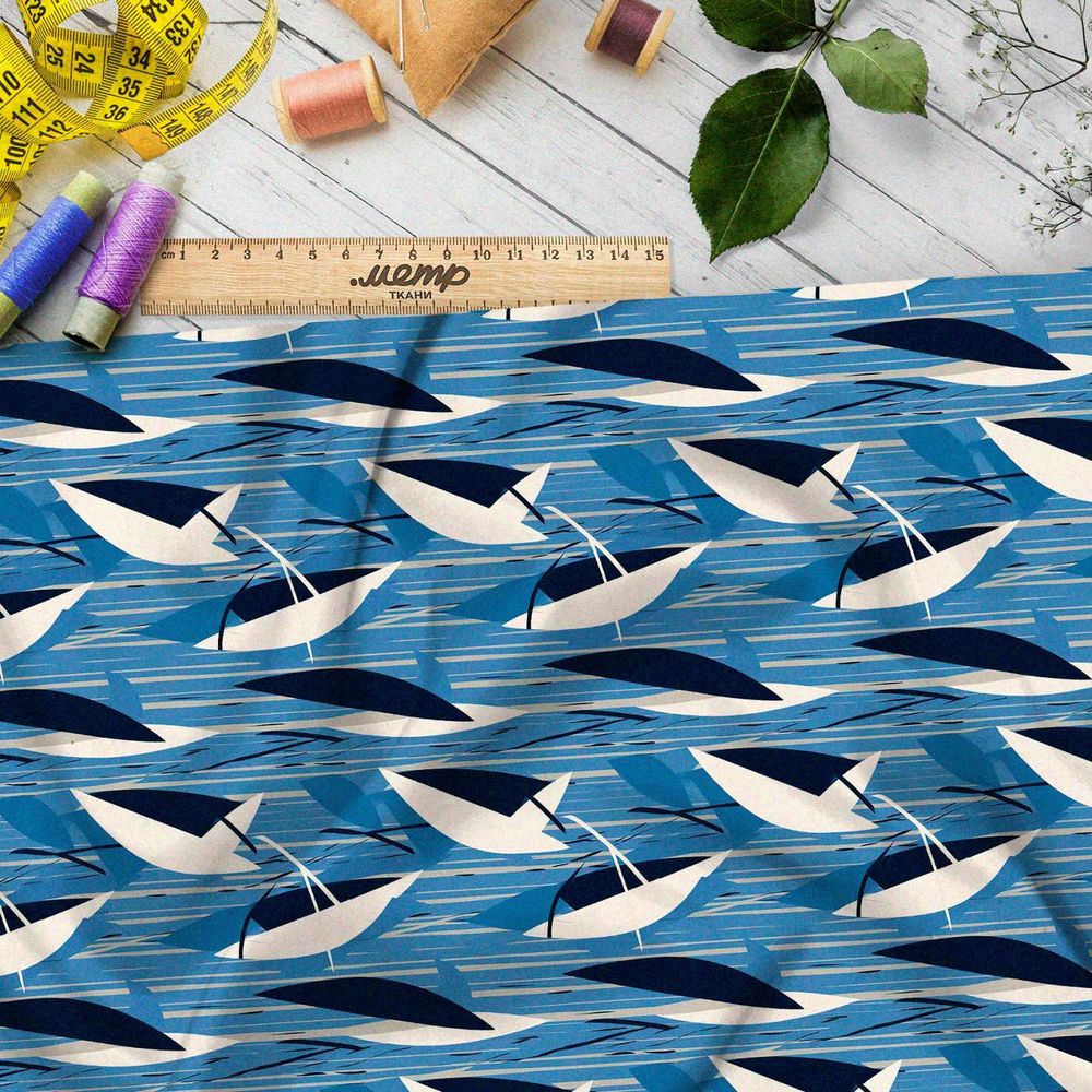 Ткань премиум сатин морская иллюзия