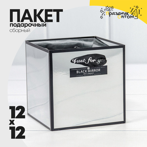 Пакет подарочный 12х12х12см Сборный Премиум (Серебряный)