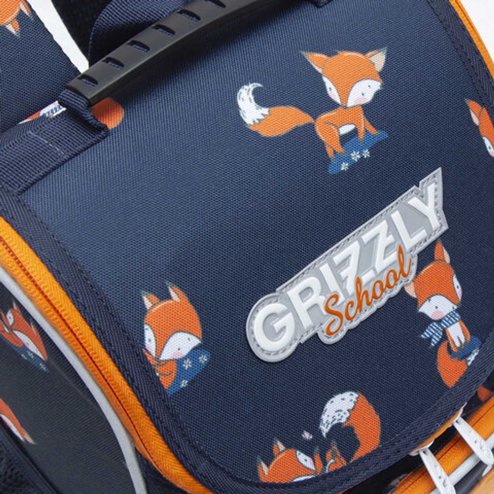 Ранец GRIZZLY анатомическая спинка, с мешком для обуви, для девочек, "FOX", 33х25х13 см, RAm-284-12/1