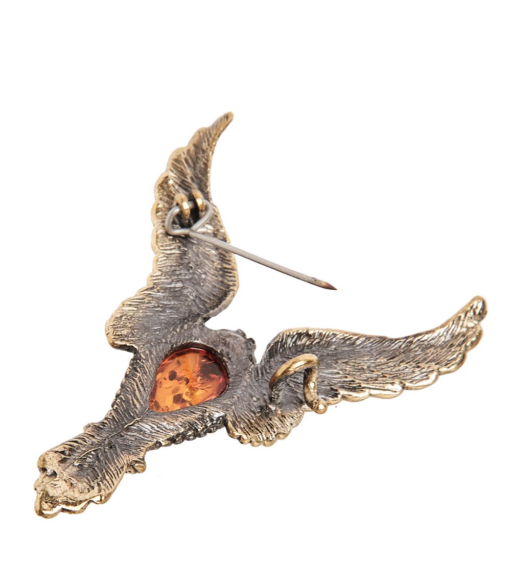 AM- 952 Брошь «Феникс» (латунь, янтарь)