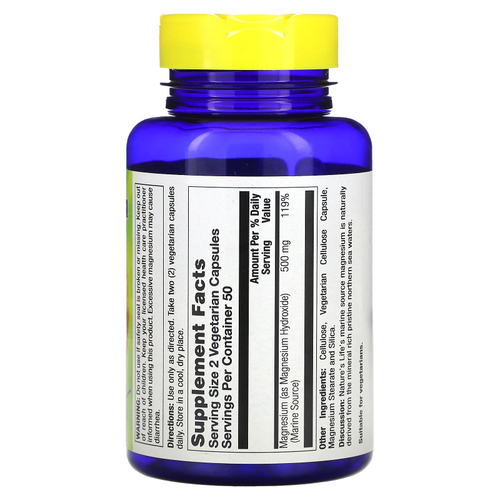 Nature's Life, Морской магний, 100 вегетарианских капсул (250 мг на капсулу)
