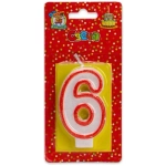 Свеча для торта с красной окантовкой с блестками Цифра 6 С-2411
