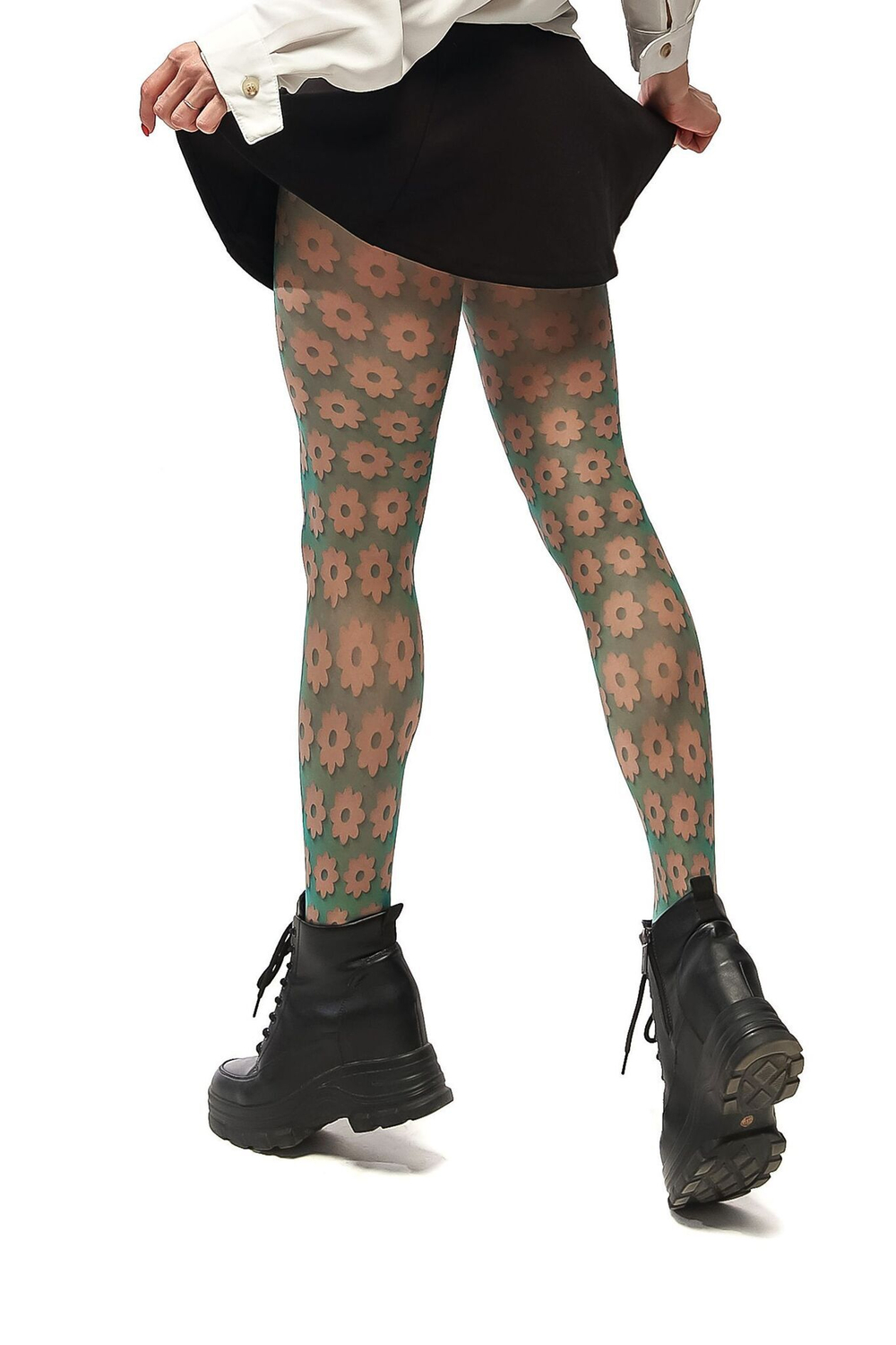 Яркие колготки с цветочным рисунком (Размер: S-M-L) (Цвет: бежевый)