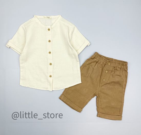 Комплект муслиновый с шортами, Какао/лен