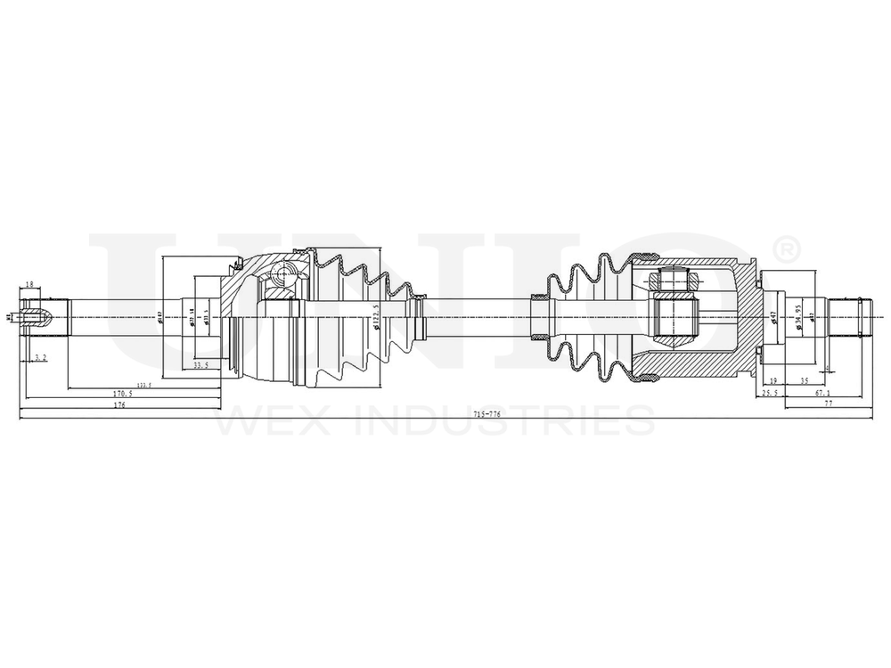 Привод в сборе передний левый/правый UNIO CVJ-10053