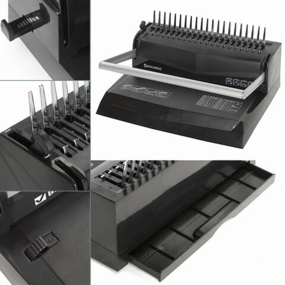 Переплетная машина для пластиковой пружины BRAUBERG "B12", пробивает до 12 листов, сшивает до 450 листов, 530959