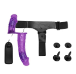 Женский страпон с вибрацией и вагинальной пробкой - 18 см. (Цвет: фиолетовый)