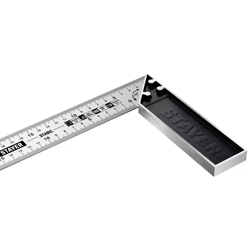 Профессиональный угольник с нержавеющим полотном, 400 мм // STAYER STABIL Professional