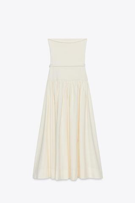 ZARA КОМБИНИРОВАННОЕ ПЛАТЬЕ С ПОЯСОМ, ЭКРЮ