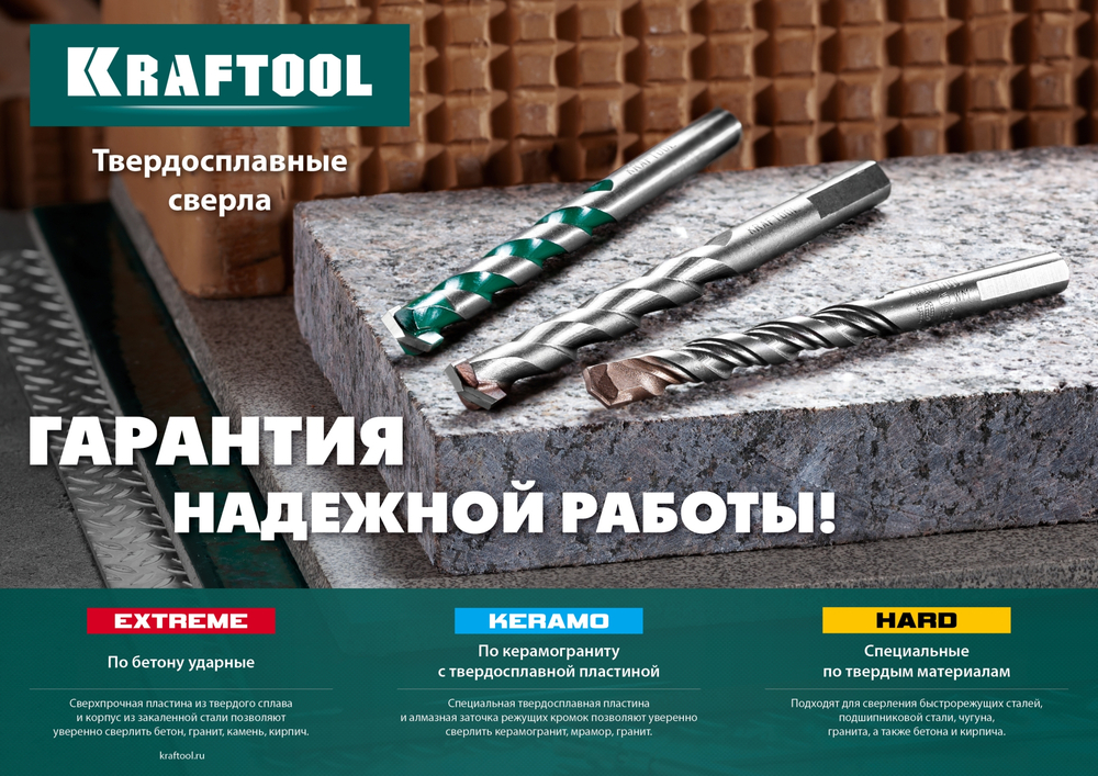 KRAFTOOL Keramo, 5 шт: 4-5-6-8-10 мм набор сверл по керамограниту с твердосплавной пластиной (29175-H5)