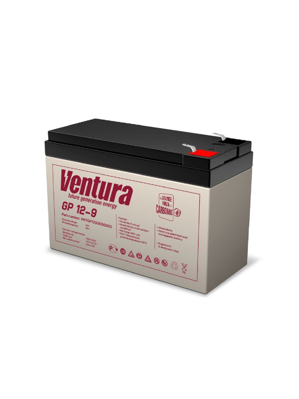 АКБ Ventura GP 12-9 12V/9Ah {S63 (F2), ДхШхВ 151х65х100мм, 2.55кг, срок службы 6-9 лет}