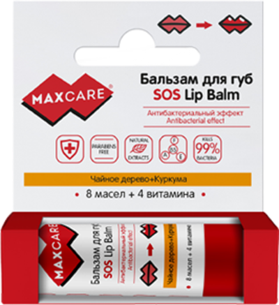 ГАЛАНТ SOS-Бальзам  для губ MAXCARE Чайное дерево+ Куркума, 4,2 гр*10*220