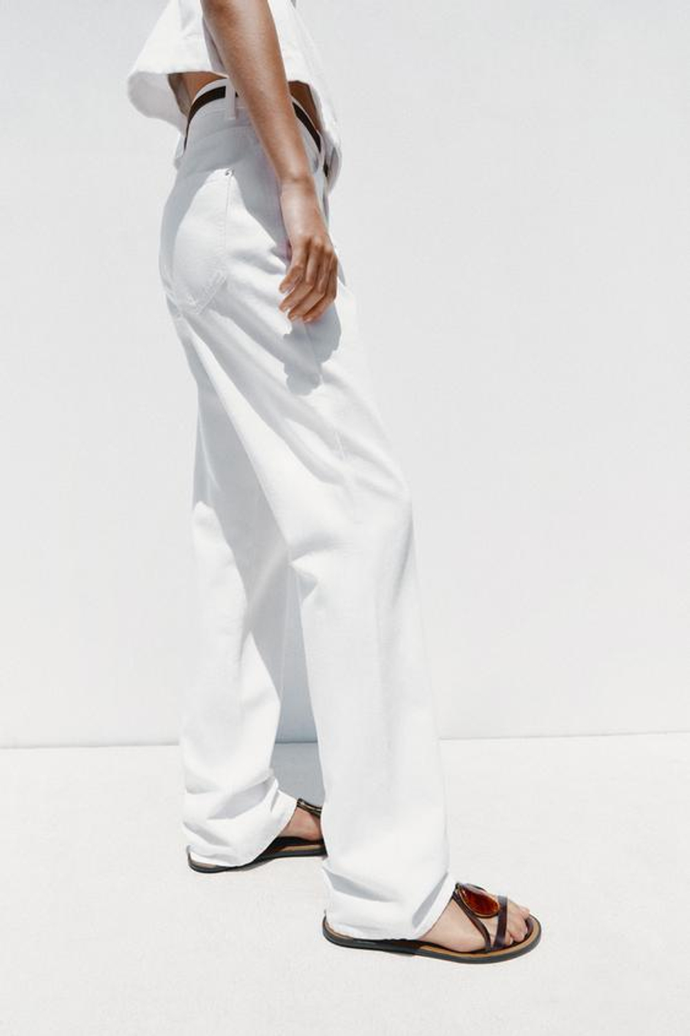 ZARA ПРЯМЫЕ ДЖИНСЫ Z1975 90-Х С ВЫСОКОЙ ПОСАДКОЙ И РЕМНЕМ, БЕЛЫЙ