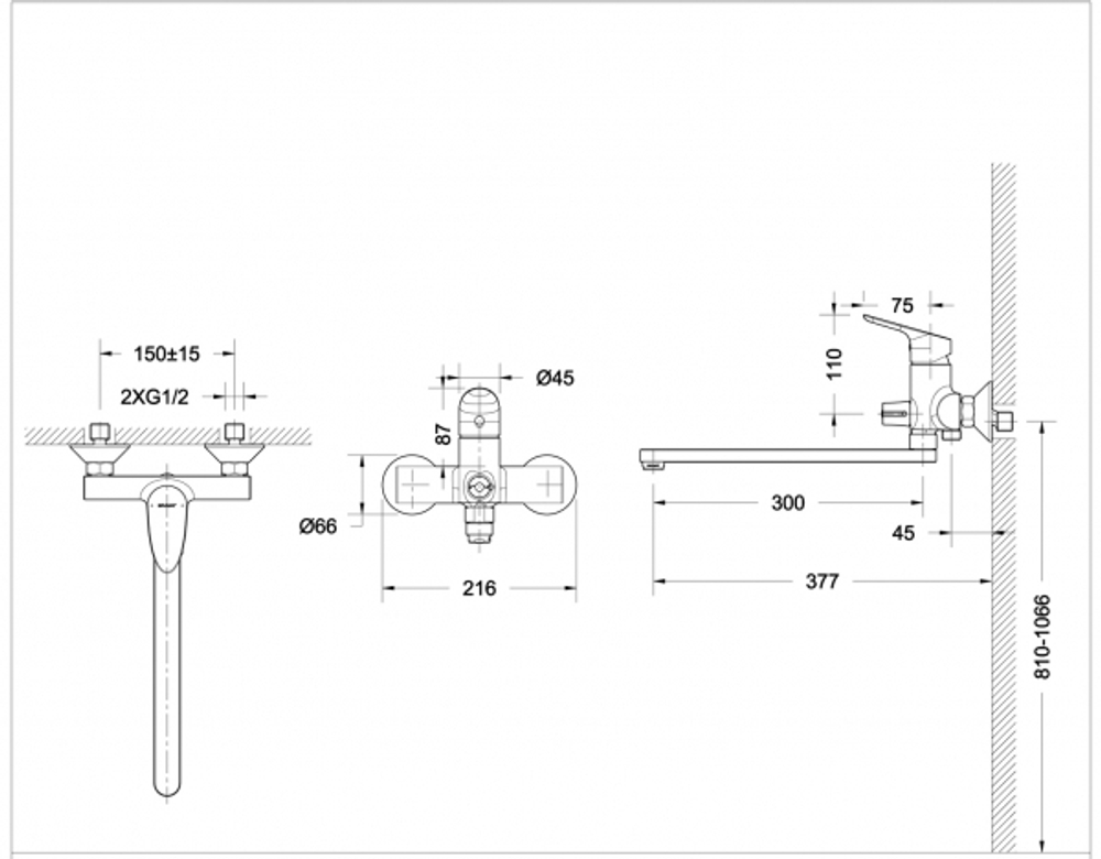 Смеситель для ванны с длинным изливом Bravat Drop