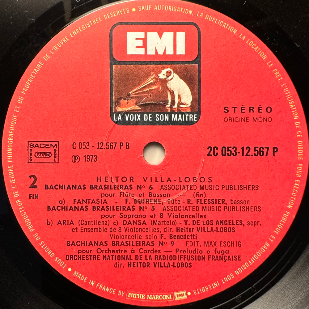 Вилла - Лобос - Четыре бразильских бахианы: № 2 для оркестра / № 5 для сопрано и восьми виолончелей / № 6 Для флейты и фагота / № 9 для струнного оркестр (Франция)