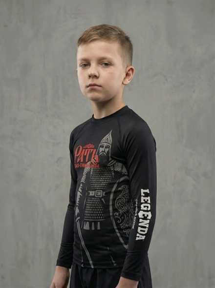 Рашгард детский черный с длинным рукавом Рать2 красная