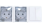 Блок две розетки+выключатель двойной IP54, 16A(10AX)-250В, белый Эксперт ЭРА