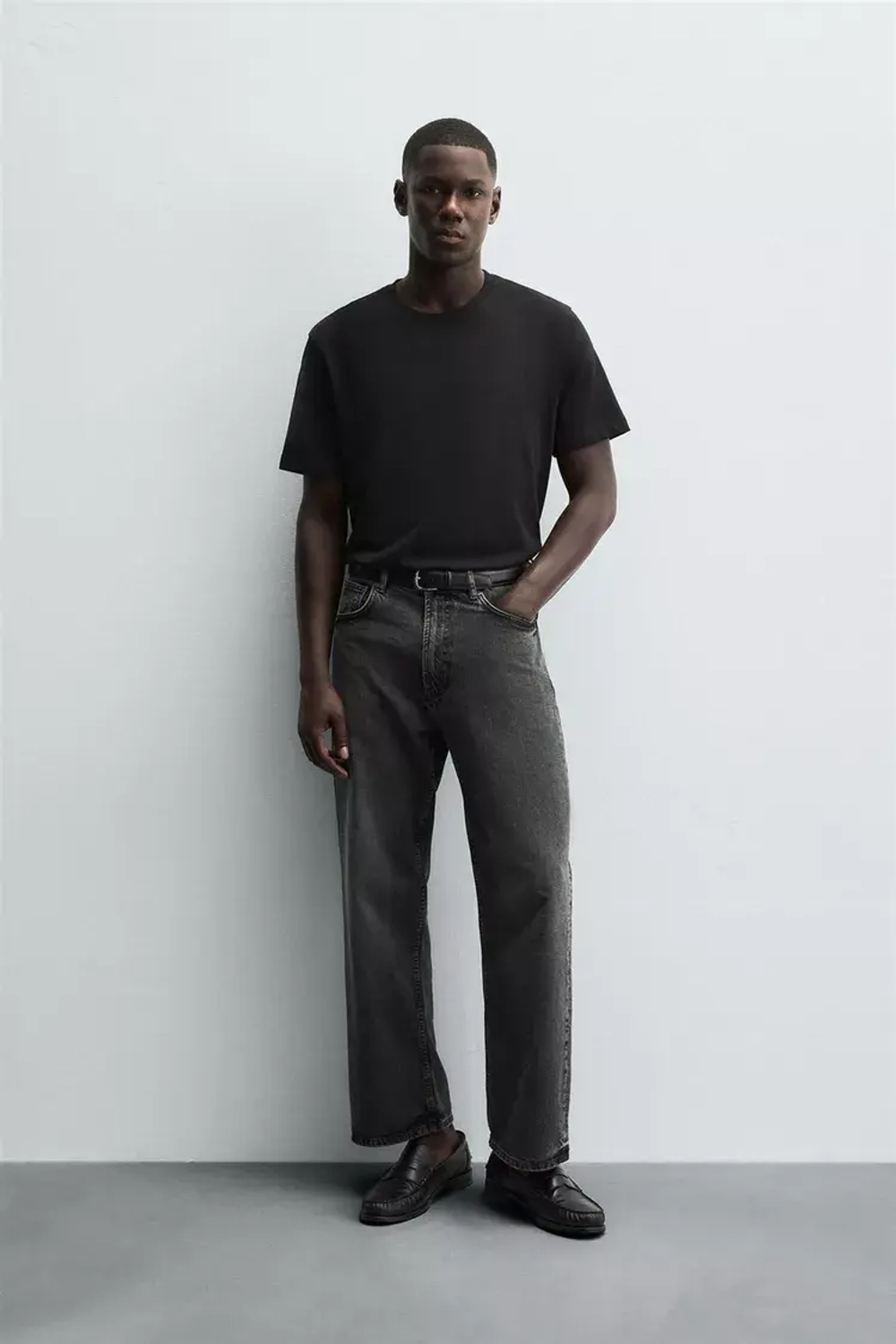 ZARA НАБОР ИЗ 3 БАЗОВЫХ ФУТБОЛОК MEDIUM WEIGHT, ЧЕРНЫЙ