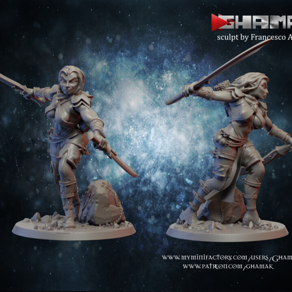 Grand Alliance Order Sylvaneth Wood Elves Эльфийская воительница №3 с парными клинками миниатюра для dnd, днд, pathfinder, фентези, Настольная игра, НРИ, Варгейм, РПГ
